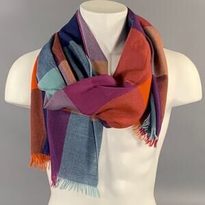 NO BRAND Blue Orange & Red Window Pane Scarves
